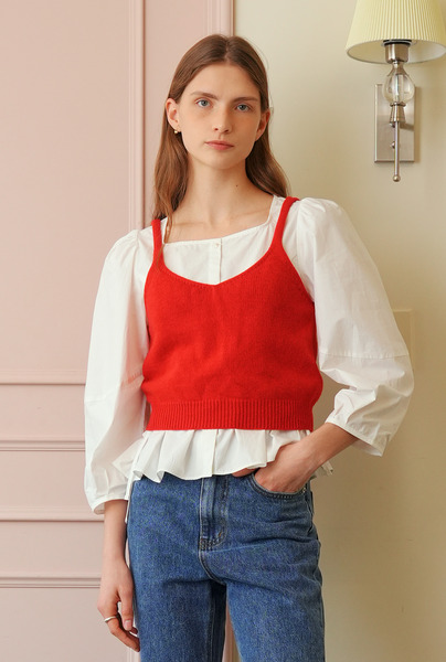 A SOLID WOOL KNIT VEST_RED