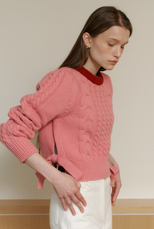 A RIBBON CABLE KNIT TOP_PINK