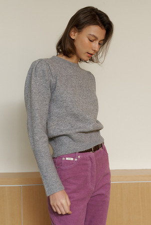 A PUFF SLEEVE KNIT TOP_GREY