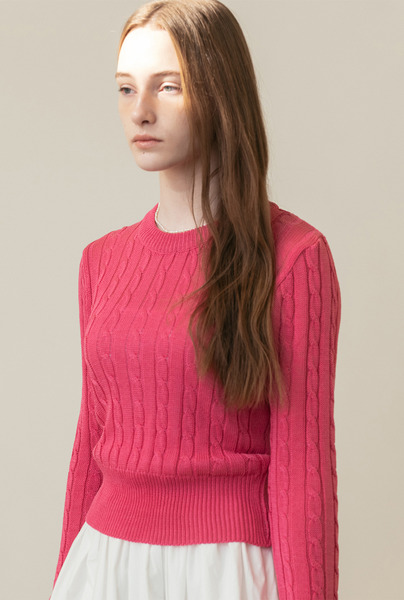 A CABLE RIBBON KNIT TOP_PINK